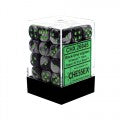 Chessex - Gemini 12mm D6 - Black-Grey w/green Dice Block(36 dice)