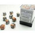 Chessex - Gemini 12mm D6 - Copper-Steel/white Dice Block (36 dice)