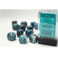 Chessex - Phantom 16mm D6 - Teal/gold Dice Block (12 dice)